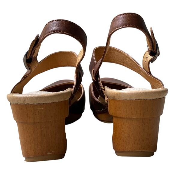 Dansko Taci Brown Leather Mary Jane Wedge Clogs EU 41 US 11 Cottage Boho Neutral - Picture 9 of 15